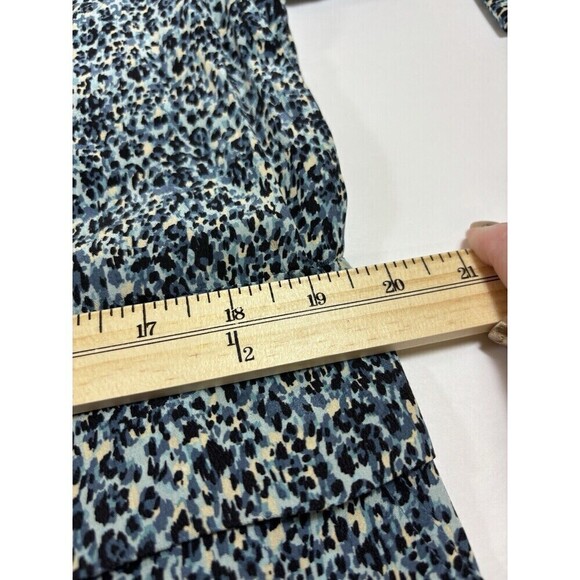 Equipment Shirt Dress Blue Animal Leopard Print 8 Silk Long Sleeve Drawstring - Picture 5 of 8